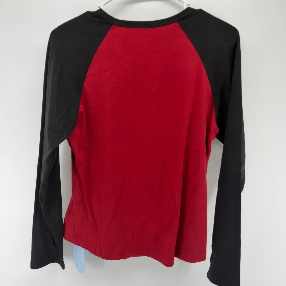 NEW Hilinker Womens Brooklyn New York Raglan Long Sleeve Tee Red Black Small